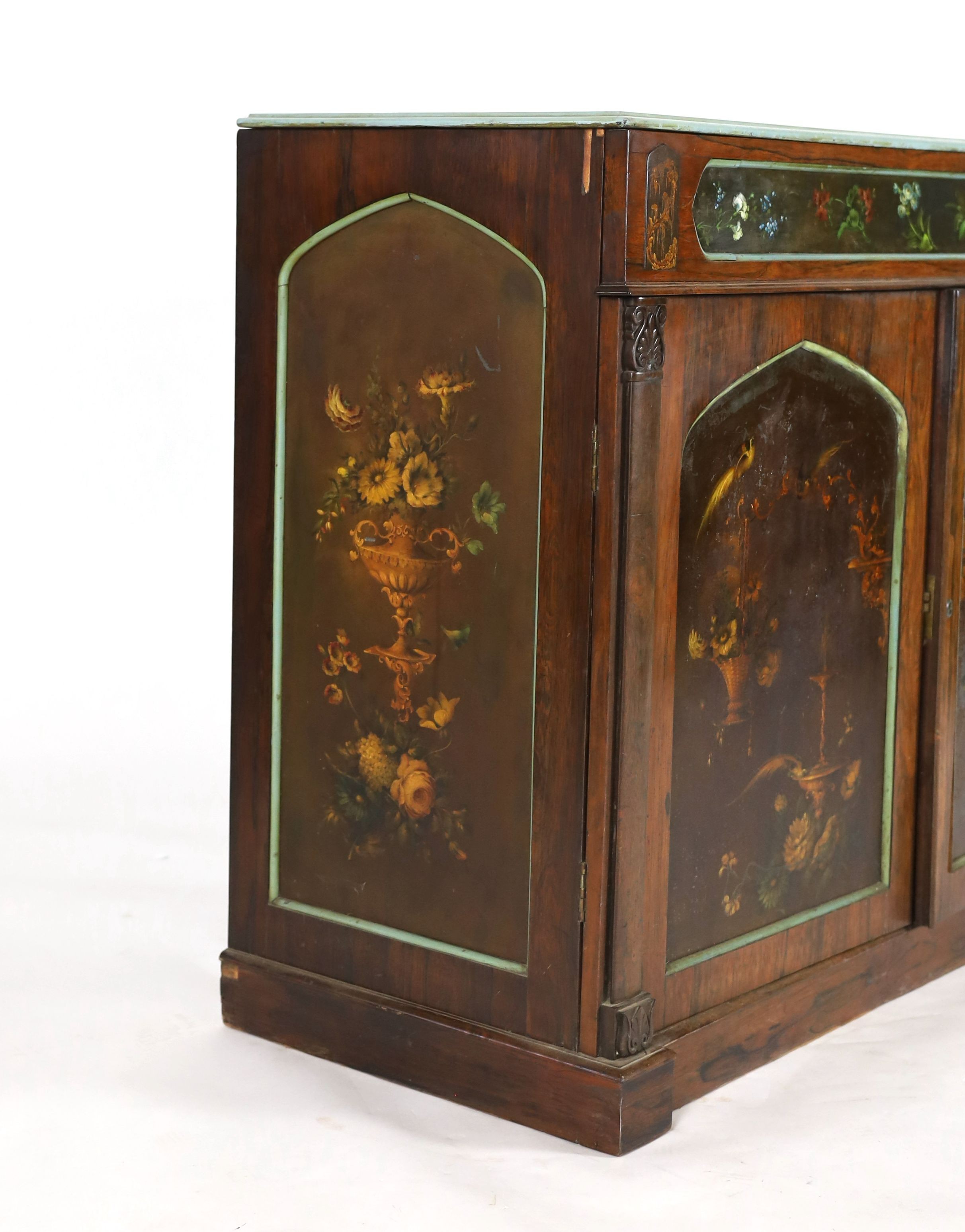 A Regency rosewood side cabinet, W.123cm D.53cm H.97cm